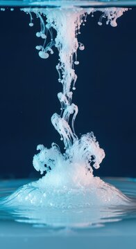 Abstract macro view showing colloidal particles suspended uniformly within a clear water medium, illustrating the liquid-solid transition phase, medium, colloidal, sol