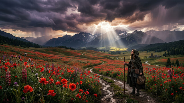Stormlight Over Crimson Flower Fields