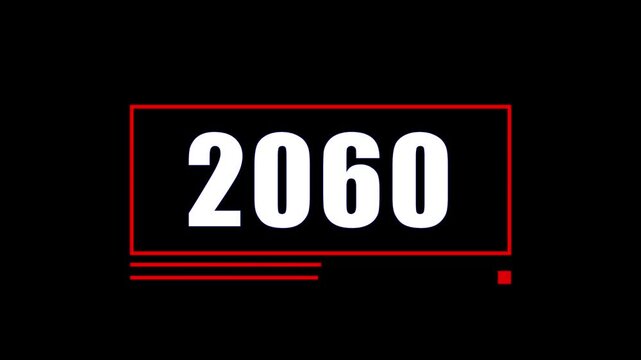 Futuristic 2060 Number Countdown Animation with Red Neon Frame on Black Background