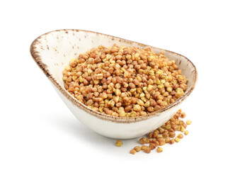 Fototapeta premium Buckwheat tea granules in bowl isolated on white