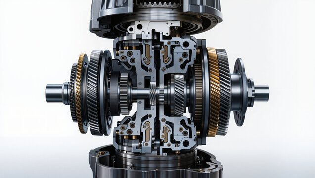 Automotive transmission gearbox internal mechanical assembly with gears and shafts