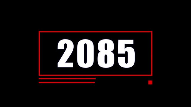 Futuristic 2085 Number Countdown Animation with Red Neon Frame on Black Background