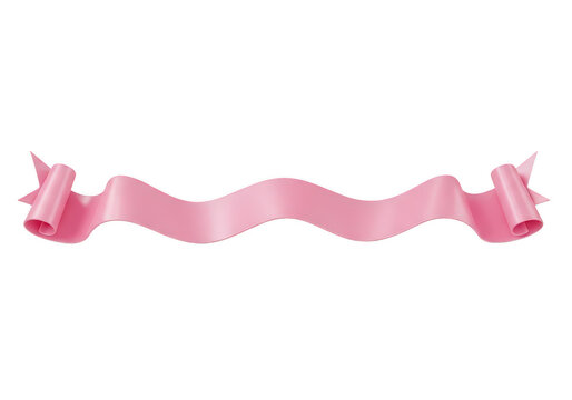 Delicate pink satin ribbon with wavy edges isolated on transparent background
