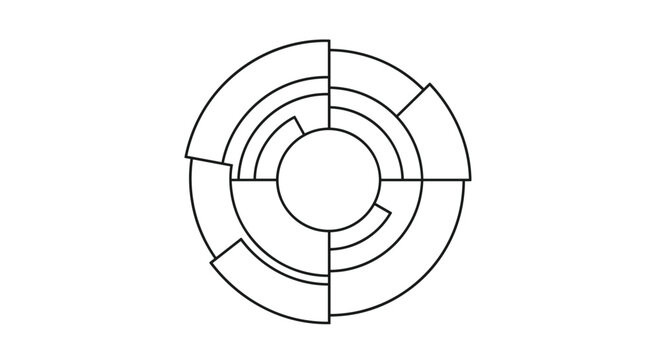 Technical line drawing of a circular diagram or abstract logo composed of interlocking geometric arcs and segments.