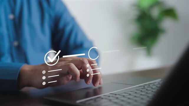 Operations manager tracking step-by-step process milestones on digital workflow interface. Concept of business procedure optimization, sequential task management, and milestone verification.