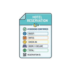 Obraz premium Hotel reservation card with booking and guest details.