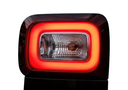 Close-up of a red and black digital car speedometer display isolated on transparent background