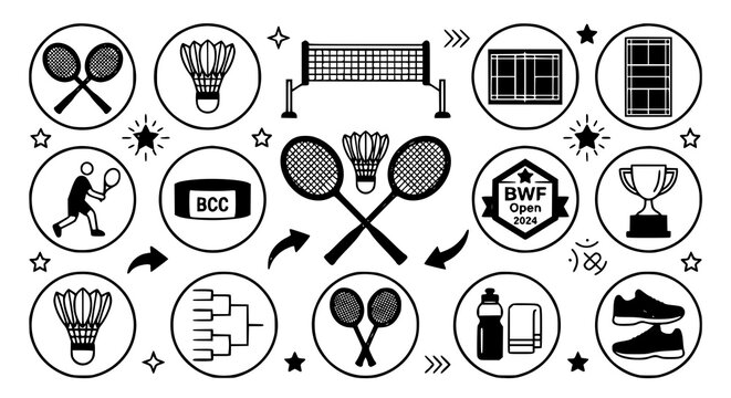 Badminton racket and shuttlecock sports icon vector illustration