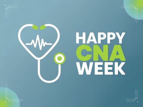 Happy cna week greeting card design with heart shaped stethoscope illustration
