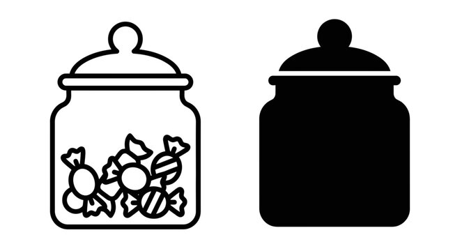 Black and white candy jar icons, vector illustrations, sweet treats, food symbols