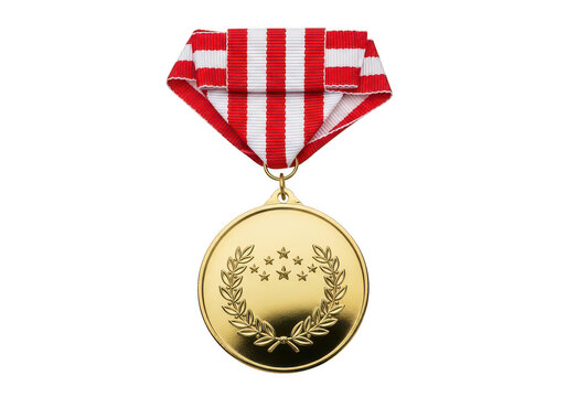 Gold medal with red ribbon and 1916 embossed isolated on transparent background