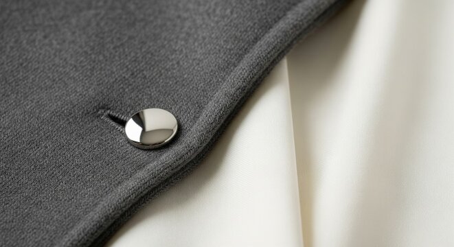 Macro Texture of Grey Suit Jacket with Shiny Silver Button