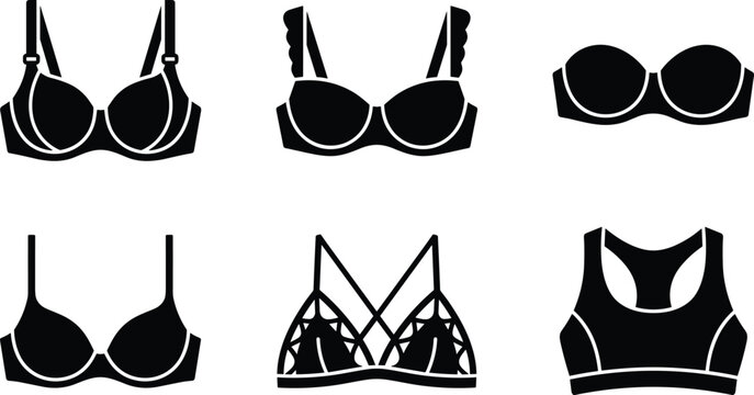 Assorted bra silhouettes on a white background a collection of lingerie outlines bras underwear brassieres bralette undergarments shapewear women clothing fashion apparel