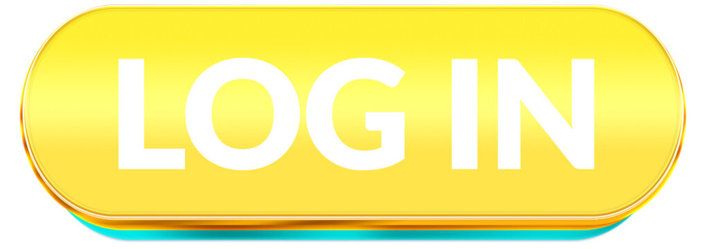 Yellow 3D Login Button PNG with Gold Metallic Border and Teal Shadow &mdash; Web UI Element