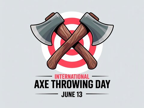 International axe throwing day illustration with crossed axes and target