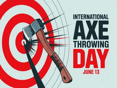 International axe throwing day illustration with an axe hitting the center of a target