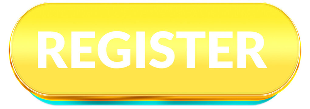 Golden Glossy Register Button PNG with 3D Shiny Effect and Cyan Glow &mdash; User Registration UI Element