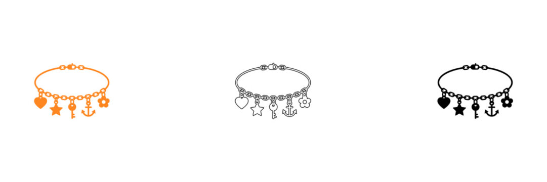 Three stylish dangling earring bracelets isolated on transparent background, Vector
