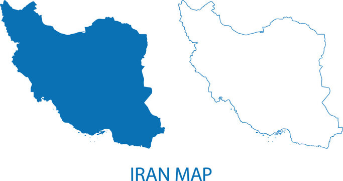 Vector illustration of Iran map shown in silhouette and outline styles representing geography, country, and cultural themes
