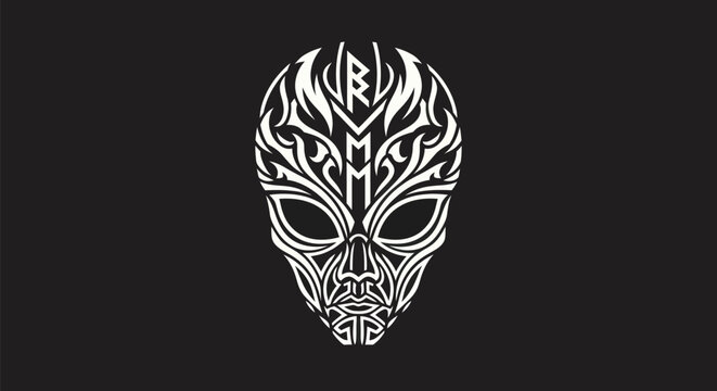 Abstract alien face design on black background
