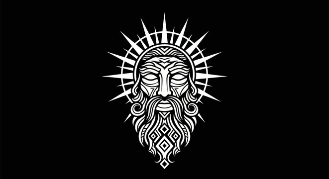 Abstract bearded face with halo illustration