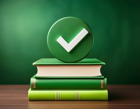 stack of green books with a check mark symbolizing knowledge