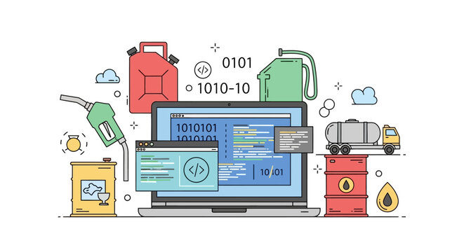 Fuel price data on a laptop.
