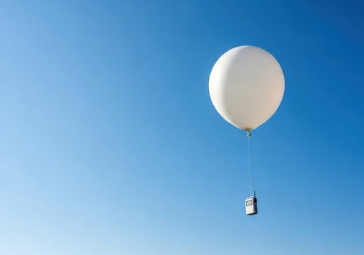 A large white weather balloon ascends high into the clear blue atmosphere, carrying a radiosonde for vital meteorological data collection purposes, upper, equipment, latex