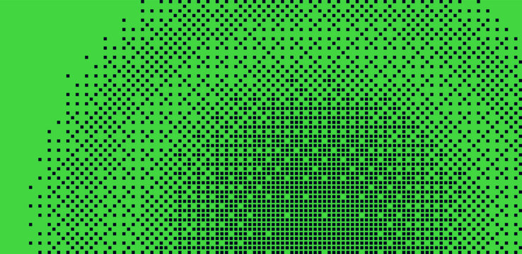 Green bitmap pixel background with gradient pattern effect and 8bit art. Neon disintegration effect with geometric particle dispersion.