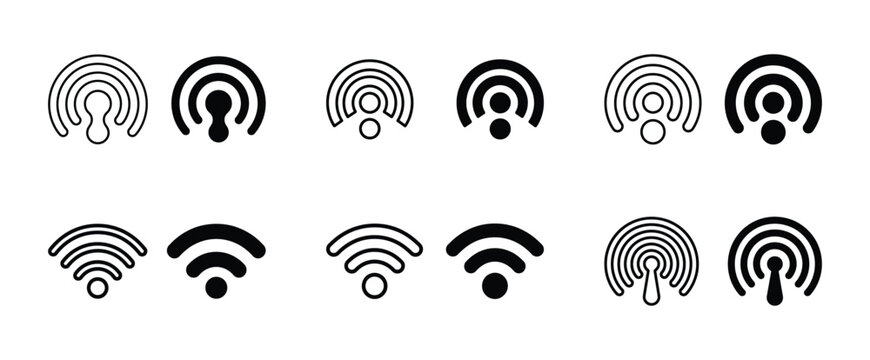 Podcast icon and wifi symbol set. wireless connection and radio waves.
