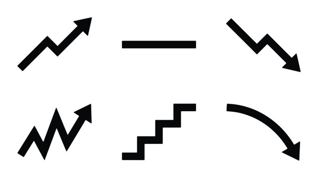 Set of 5 Abstract Business Growth and Decline Arrows Vector Icons for Financial Charts and Data Visualization