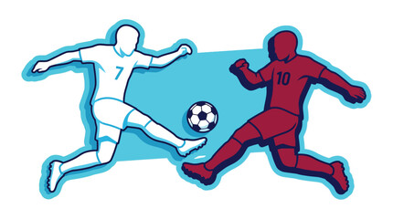 Obraz premium Soccer Players Silhouette With Ball Vector Illustration On White Background