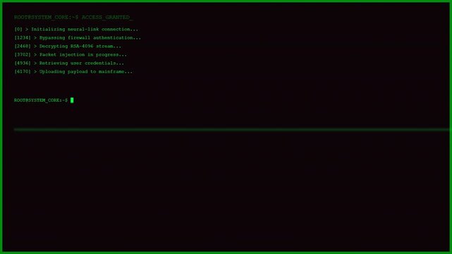 Computer screen displaying code and terminal messages, green text on black background
