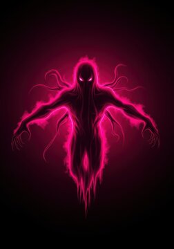 A haunting spectral entity made of deep crimson mist floats menacingly in the darkness, evoking fear, danger, and supernatural mystery, fantasy, mist, apparition