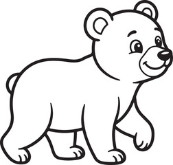 Obraz premium Bear coloring page for kids, cute cartoon polar bear cub vector illustration, grizzly bear line art, wild animal coloring book sheet, preschool educational activity, animal outline drawing 