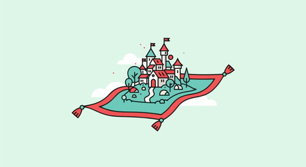 Cartoon castle on flying carpet illustration © Stone