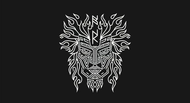 Abstract viking face design on black