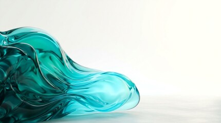 Obraz premium Abstract turquoise glass sculpture with flowing organic shapes and smooth curves on a white background