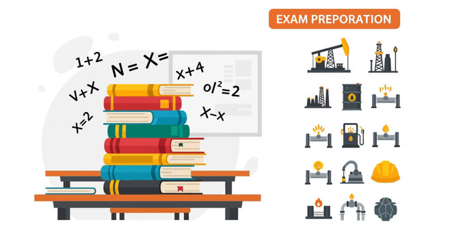 Education and learning concept with books and icons.
