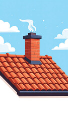 Naklejka premium Roof with orange chimney pipe.