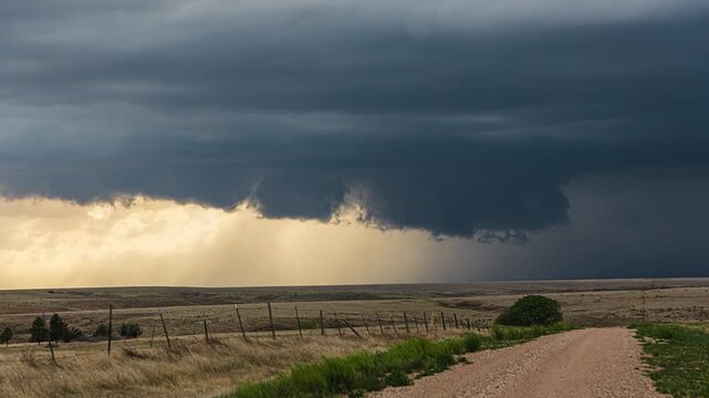 Low Based Wall Cloud Supercell Thunderstorm Over Kansas Timelapse