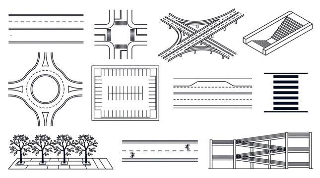 Urban Infrastructure CAD Blocks and Road Layout Vectors for Architectural Site Planning