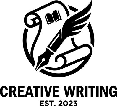 Creative writing logo with quill pen book scroll fountain pen writing tool writing process creative