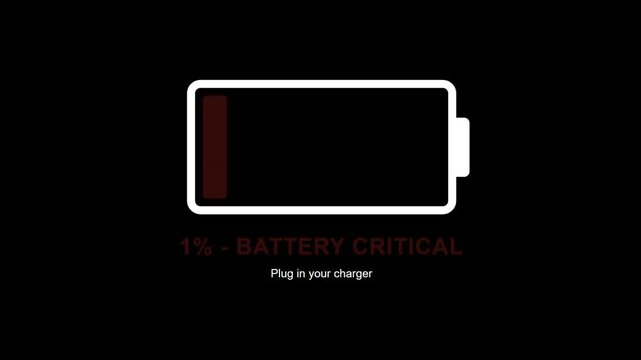 Low Battery Warning 1% Critical Power Low Energy Device Screen