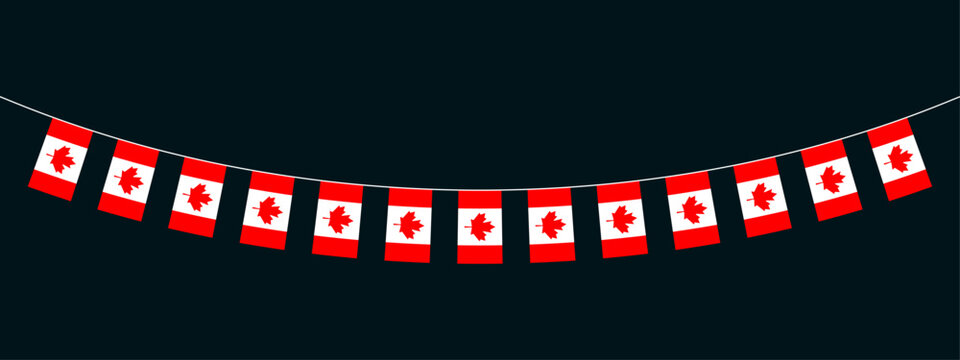 Canadian Flag Bunting Vector Illustration, Canada Day Pennant Decoration with Maple Leaf Flags. Canadian National Day Patriotic Bunting Banner Celebration Graphic