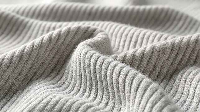 Heather gray ribbed fabric close-up, fine ribbing lines, stretchy cotton material, overcast natural light, modern minimalist backdrop