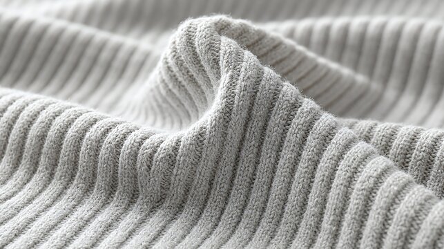 Heather gray ribbed fabric close-up, fine ribbing lines, stretchy cotton material, overcast natural light, modern minimalist backdrop