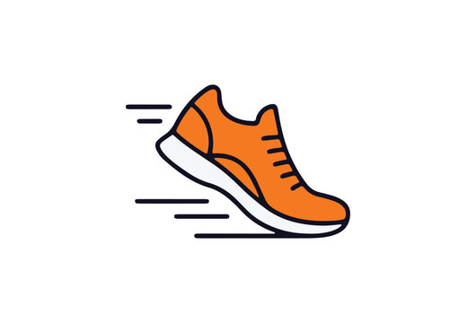 Running shoe icon, athletic footwear symbol, orange sneaker, motion graphics element