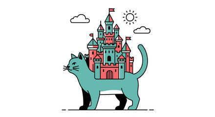 Cat carrying a fantasy castle © Stone