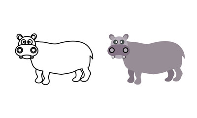 Obraz premium Flat Outline and Colored Hippo Animal Icon